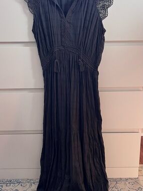 Old Navy Black Crochet-Trim Maxi Dress with Tassel Accents